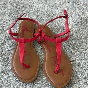 American Rag Red and Brown T-Strap Sandals